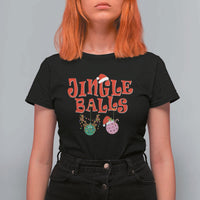 Funny Christmas Pickleball T Shirt For Women Jingle Balls Reindeer Santa Hat Ball - Wonder Print Shop