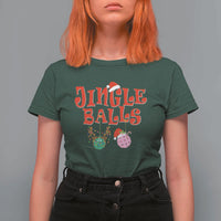 Funny Christmas Pickleball T Shirt For Women Jingle Balls Reindeer Santa Hat Ball - Wonder Print Shop