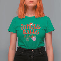 Funny Christmas Pickleball T Shirt For Women Jingle Balls Reindeer Santa Hat Ball - Wonder Print Shop
