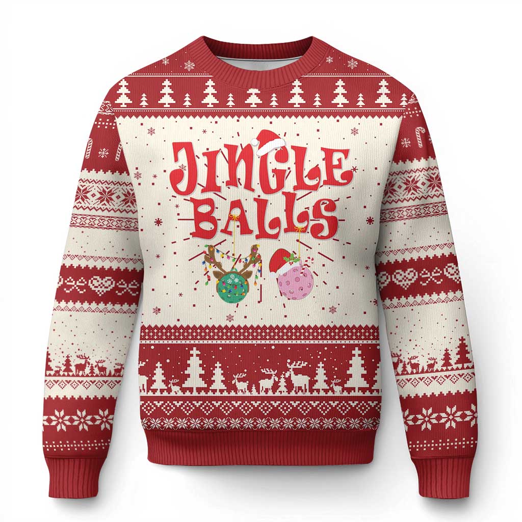 Funny Xmas Pickleball Ugly Christmas Sweater Jingle Balls Reindeer Santa Hat Ball - Wonder Print Shop