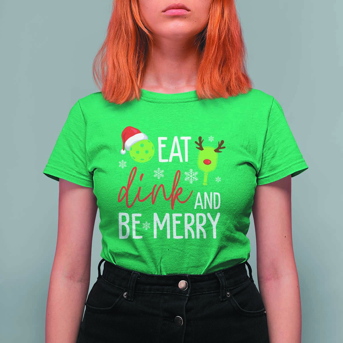 Funny Christmas Pickleball T Shirt For Women Eat Dink And Be Merry - Wonder Print Shop
