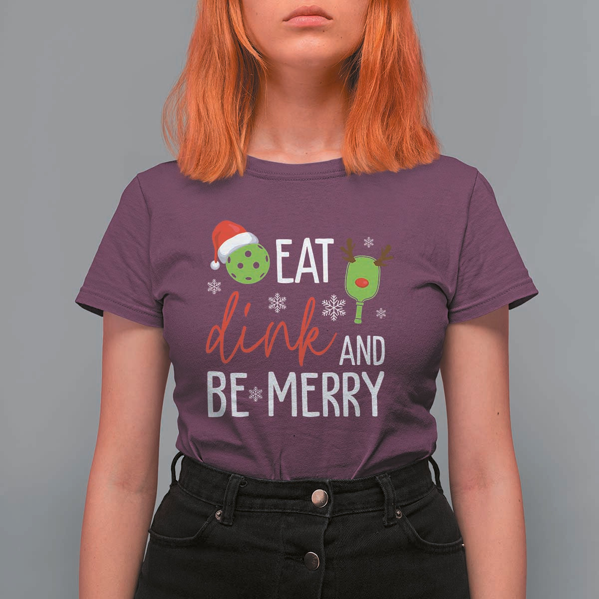 Funny Christmas Pickleball T Shirt For Women Eat Dink And Be Merry - Wonder Print Shop
