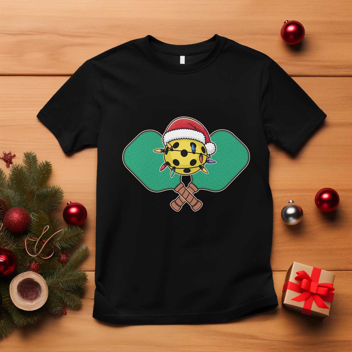 Funny Christmas Pickleball Holiday Santa Hat T Shirt - Wonder Print Shop