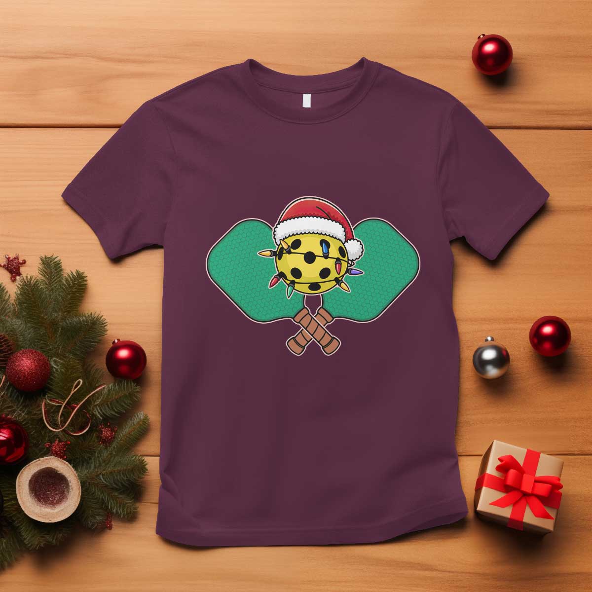 Funny Christmas Pickleball Holiday Santa Hat T Shirt - Wonder Print Shop