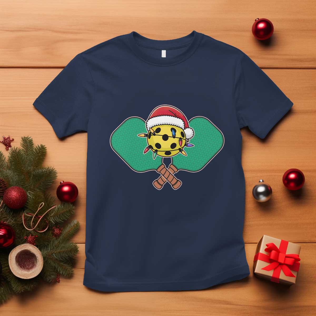 Funny Christmas Pickleball Holiday Santa Hat T Shirt - Wonder Print Shop