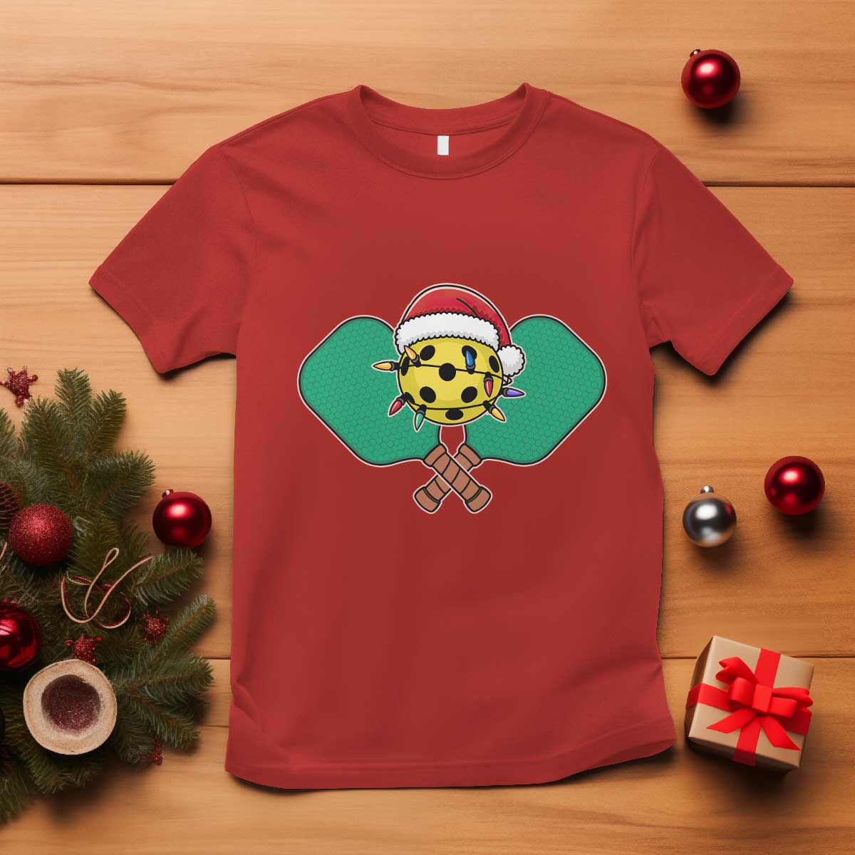 Funny Christmas Pickleball Holiday Santa Hat T Shirt - Wonder Print Shop