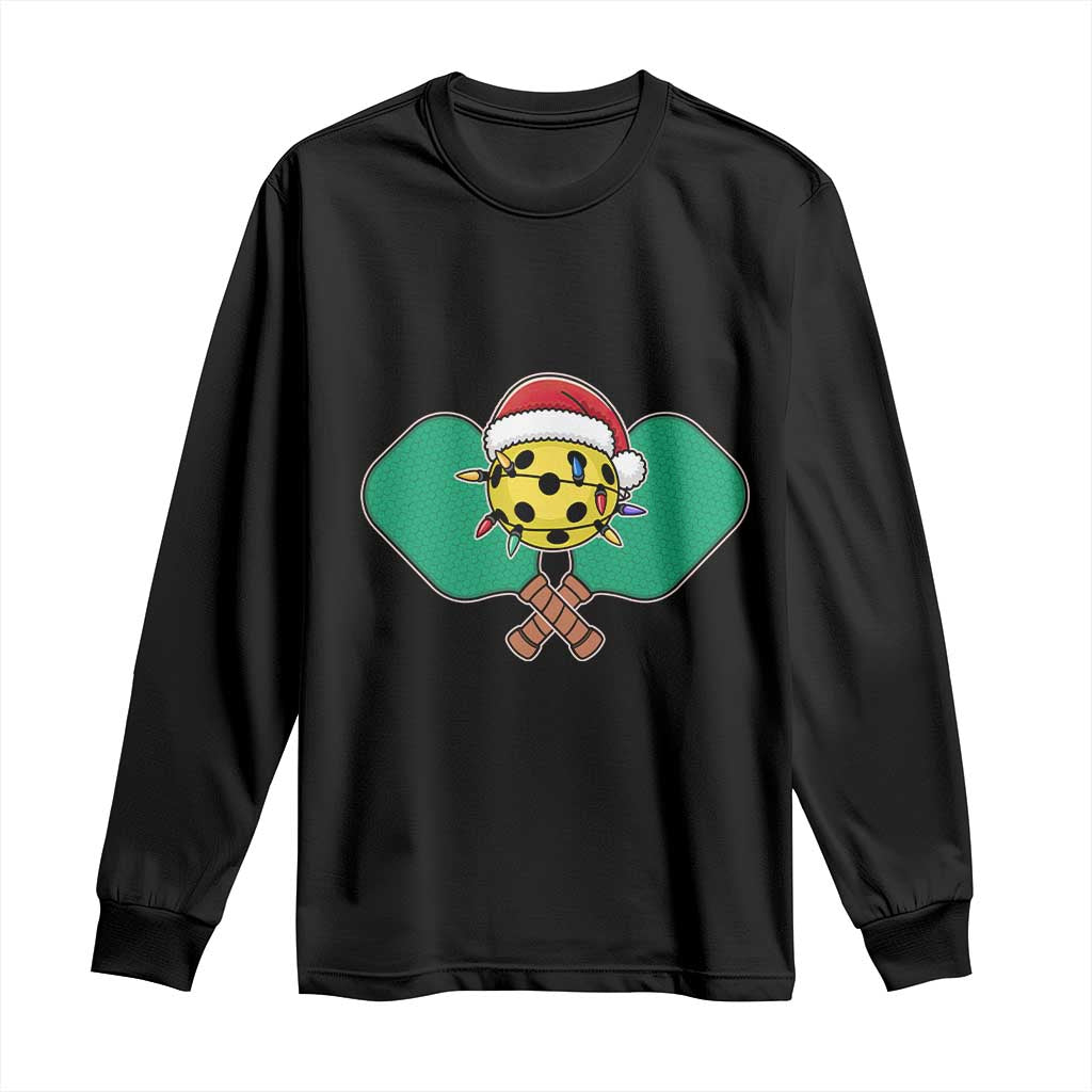 Funny Christmas Pickleball Holiday Santa Hat Long Sleeve Shirt