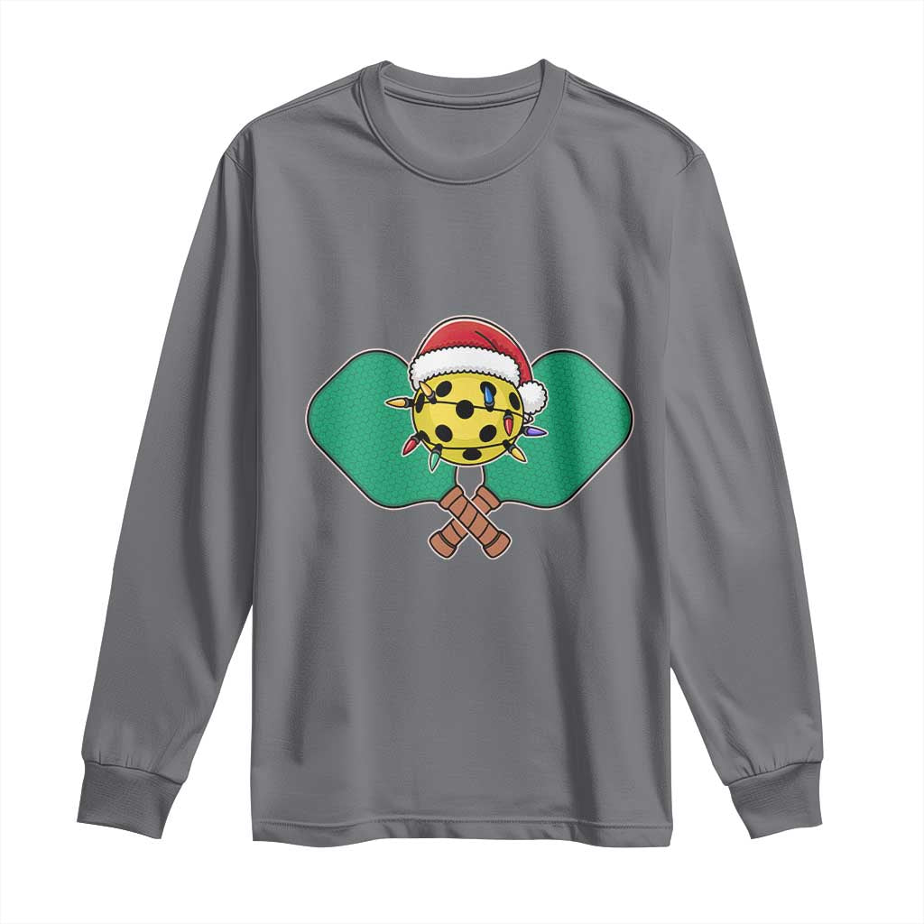 Funny Christmas Pickleball Holiday Santa Hat Long Sleeve Shirt