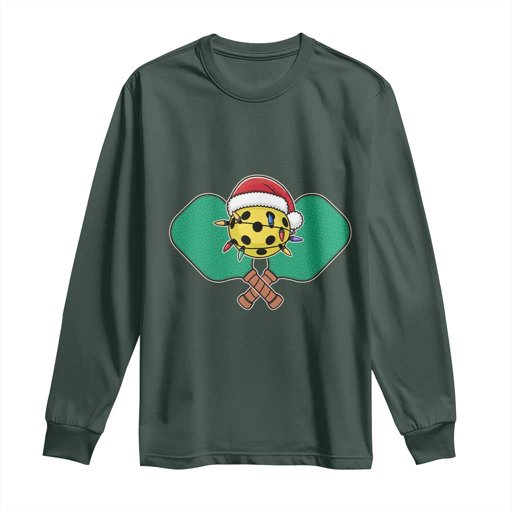 Funny Christmas Pickleball Holiday Santa Hat Long Sleeve Shirt