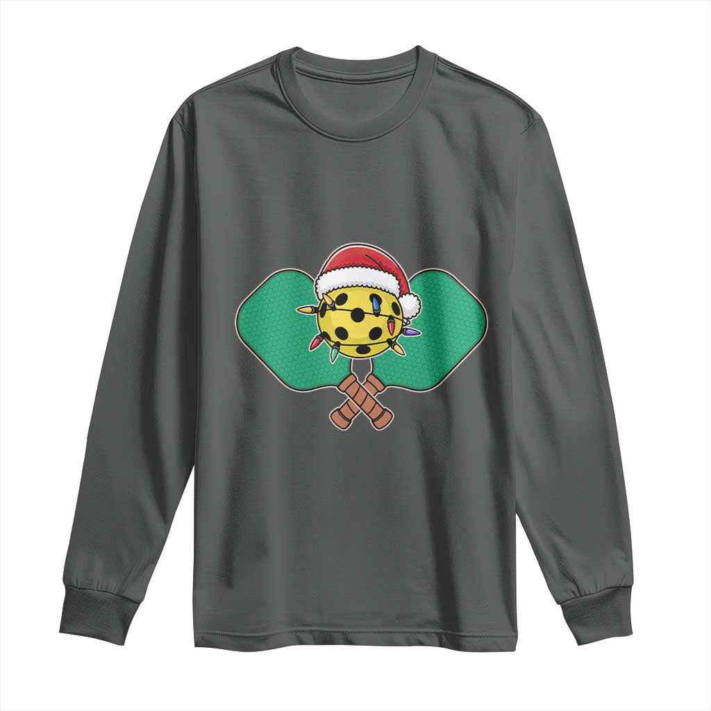 Funny Christmas Pickleball Holiday Santa Hat Long Sleeve Shirt