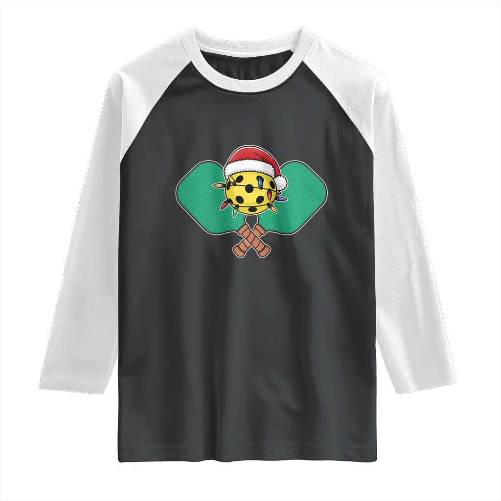 Funny Christmas Pickleball Holiday Santa Hat Raglan Shirt - Wonder Print Shop