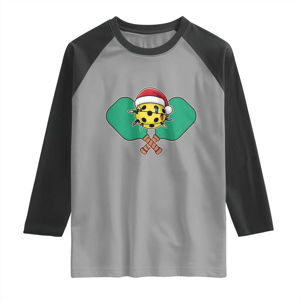 Funny Christmas Pickleball Holiday Santa Hat Raglan Shirt - Wonder Print Shop