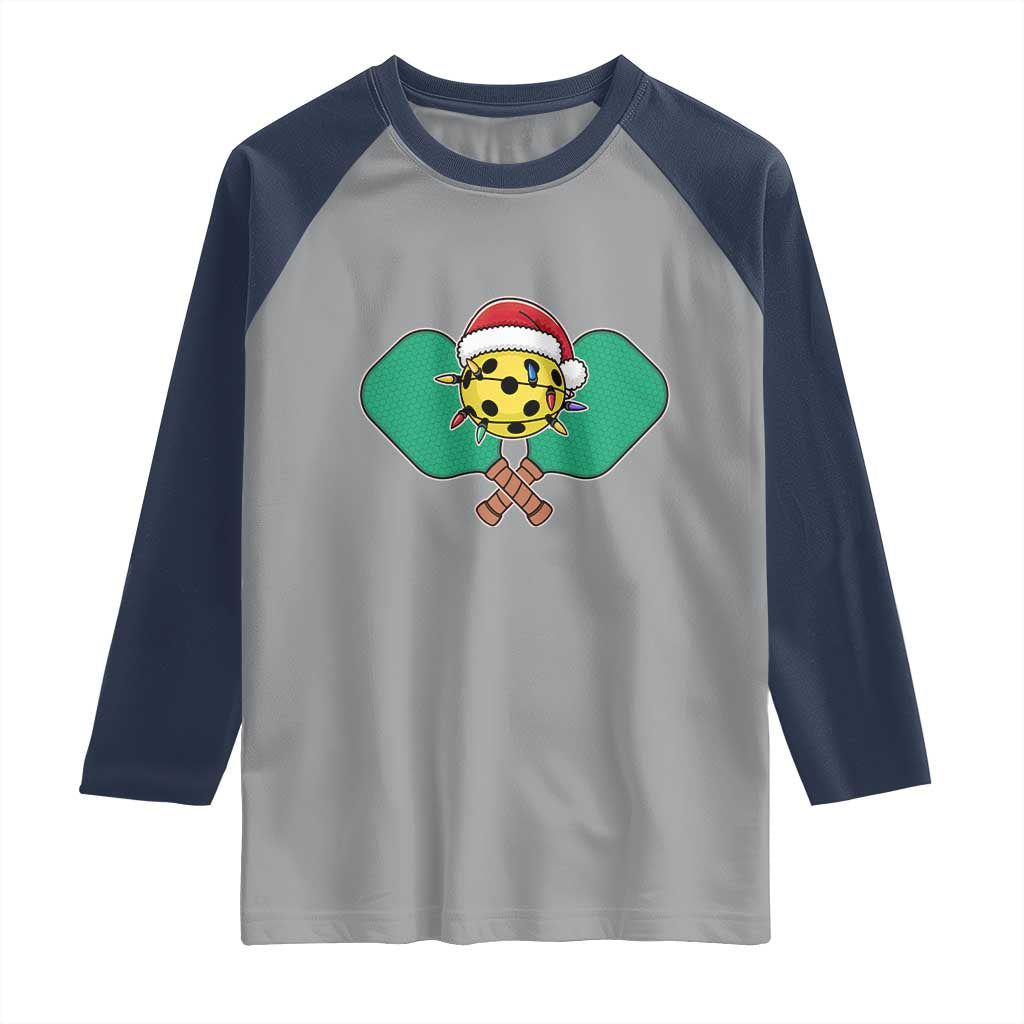 Funny Christmas Pickleball Holiday Santa Hat Raglan Shirt - Wonder Print Shop