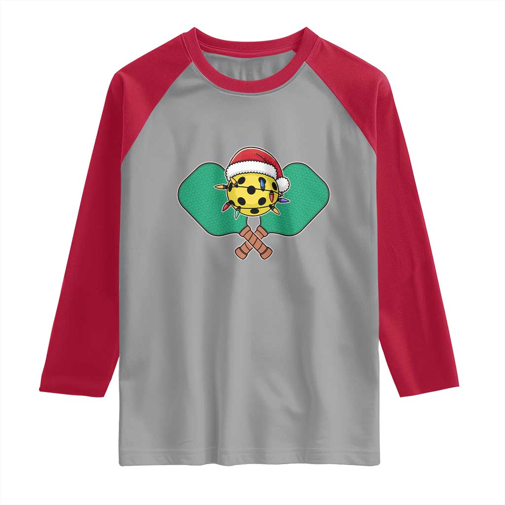 Funny Christmas Pickleball Holiday Santa Hat Raglan Shirt - Wonder Print Shop