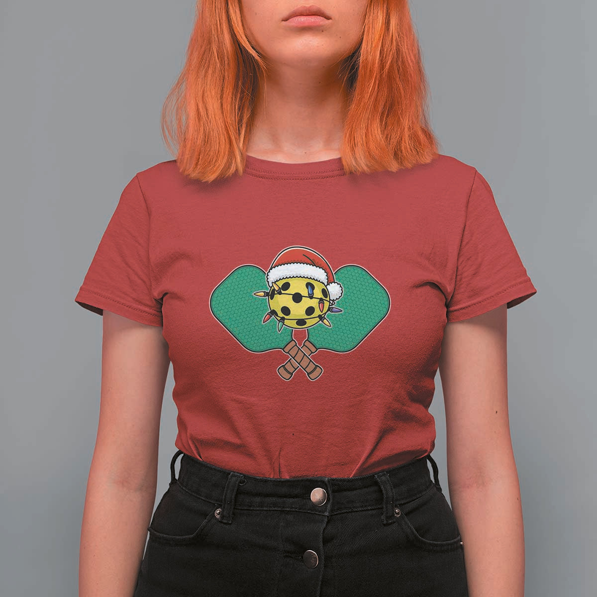 Funny Christmas Pickleball Holiday Santa Hat T Shirt For Women - Wonder Print Shop
