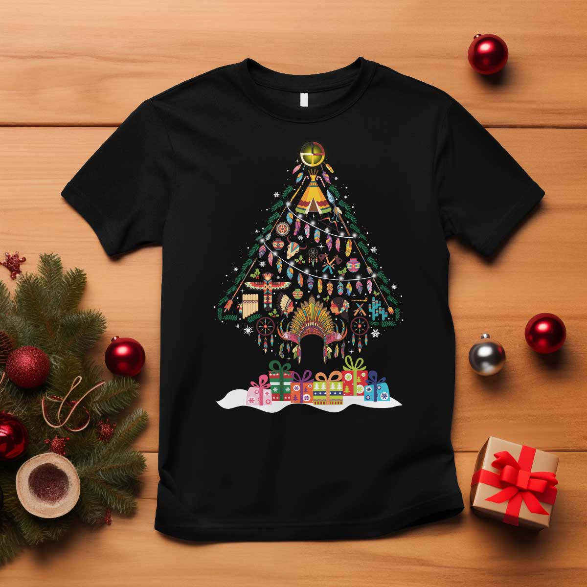 Funny Native American Christmas Tree Medicine Wheel T Shirt - Wonder Print Shop