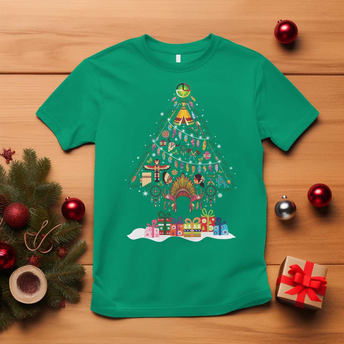 Funny Native American Christmas Tree Medicine Wheel T Shirt - Wonder Print Shop