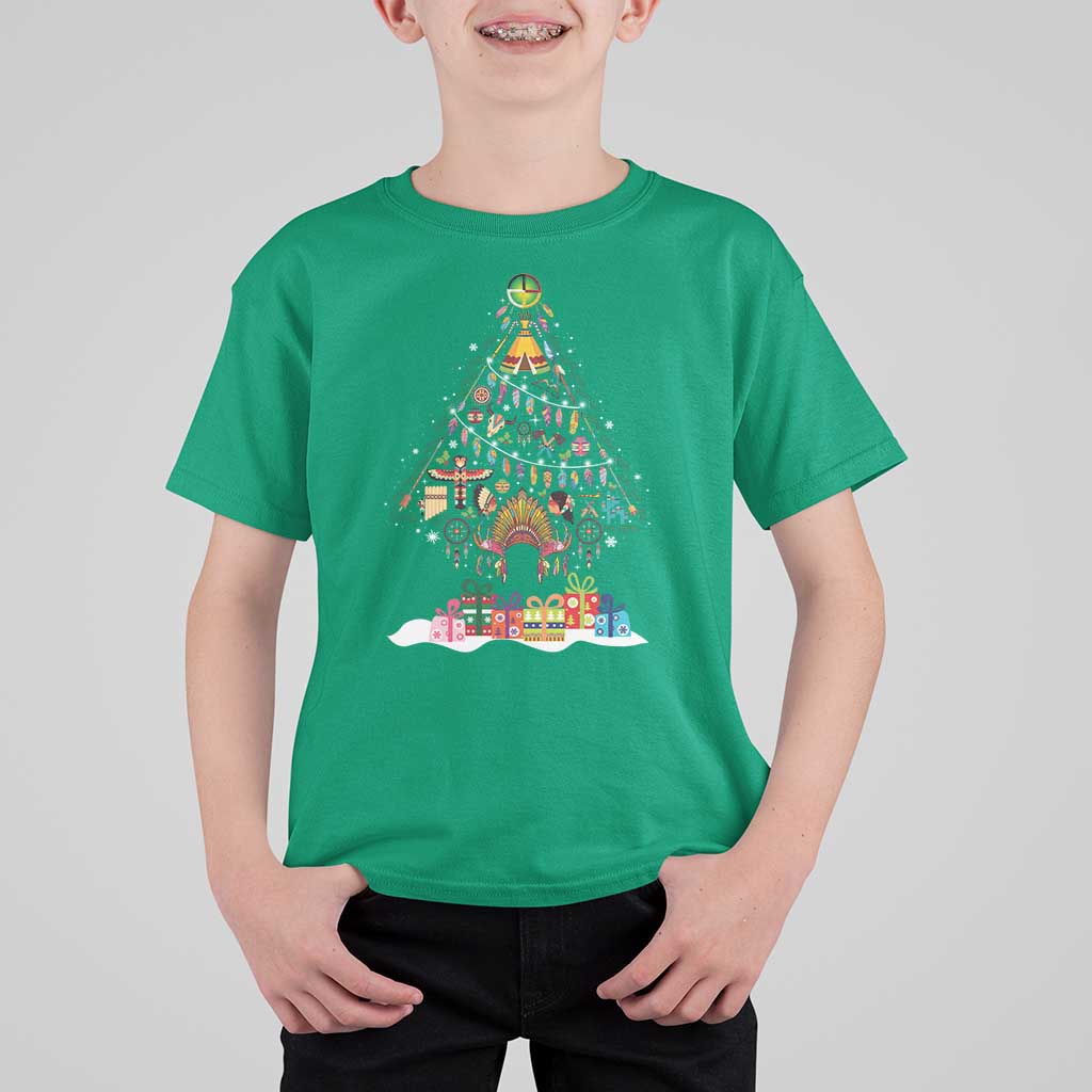 Funny Native American Christmas Tree Medicine Wheel T Shirt For Kid - Wonder Print Shop