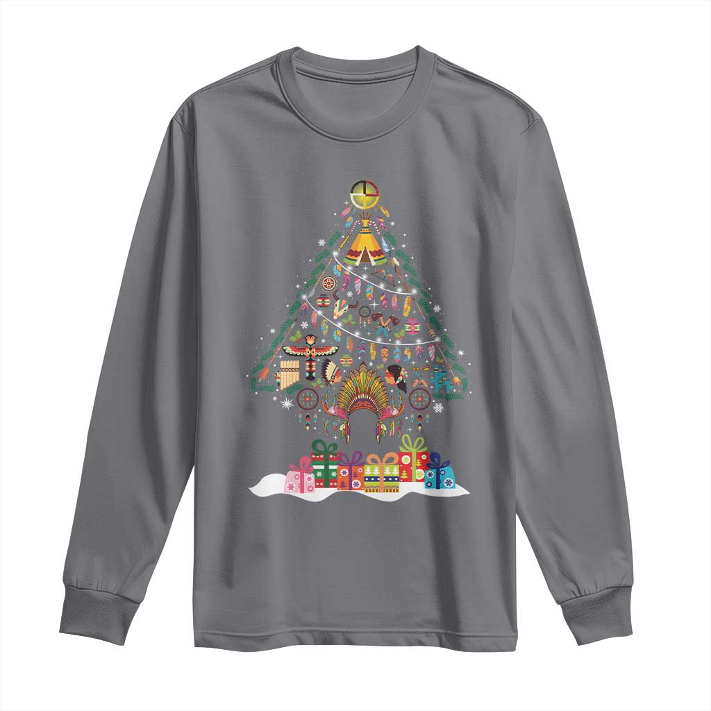 Funny Native American Christmas Tree Medicine Wheel Long Sleeve Shirt