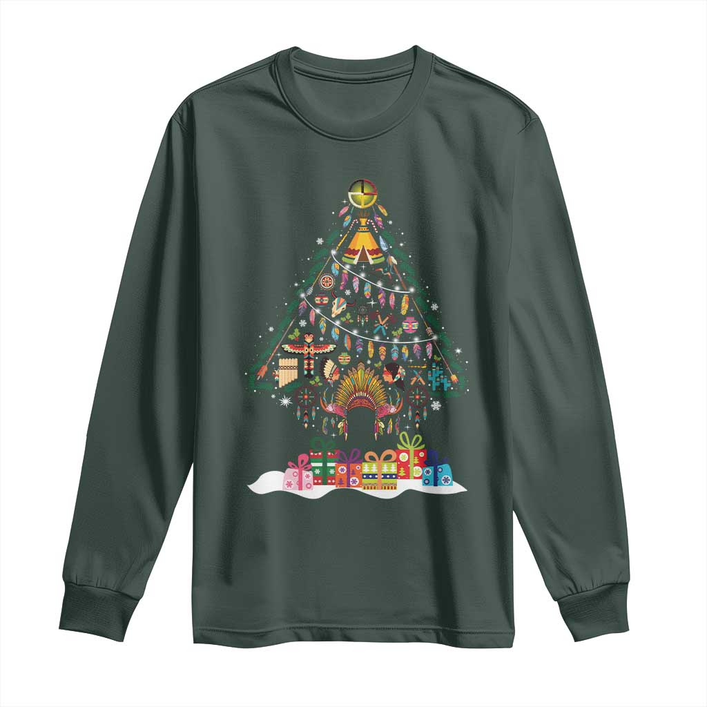 Funny Native American Christmas Tree Medicine Wheel Long Sleeve Shirt