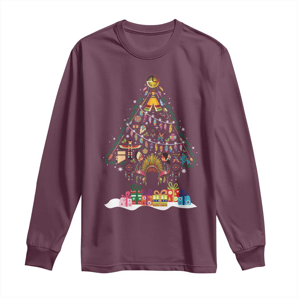 Funny Native American Christmas Tree Medicine Wheel Long Sleeve Shirt