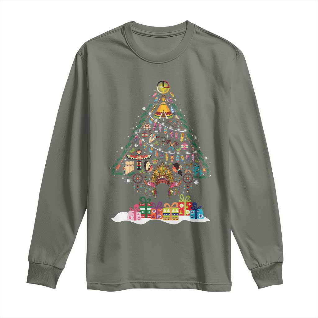 Funny Native American Christmas Tree Medicine Wheel Long Sleeve Shirt