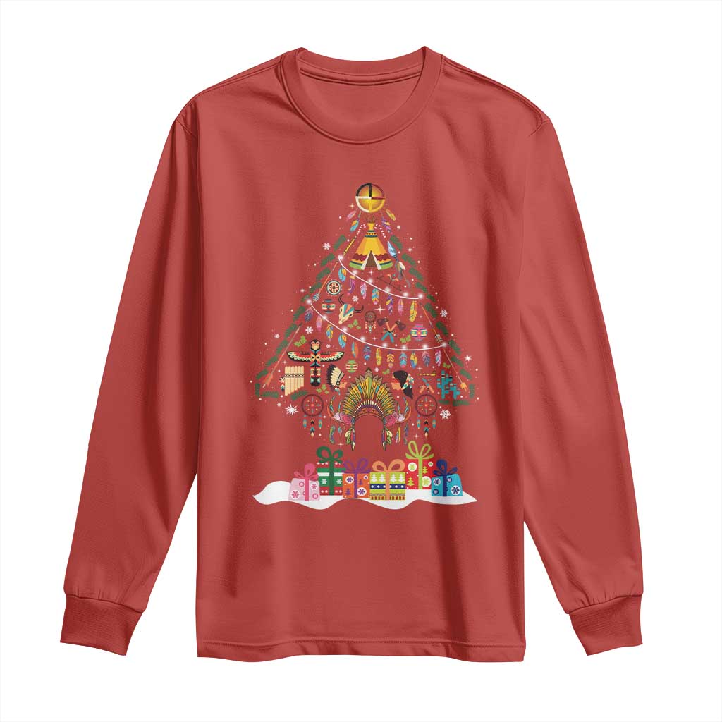 Funny Native American Christmas Tree Medicine Wheel Long Sleeve Shirt