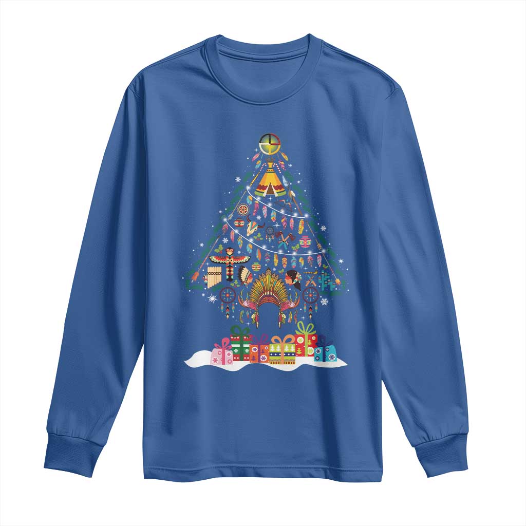 Funny Native American Christmas Tree Medicine Wheel Long Sleeve Shirt