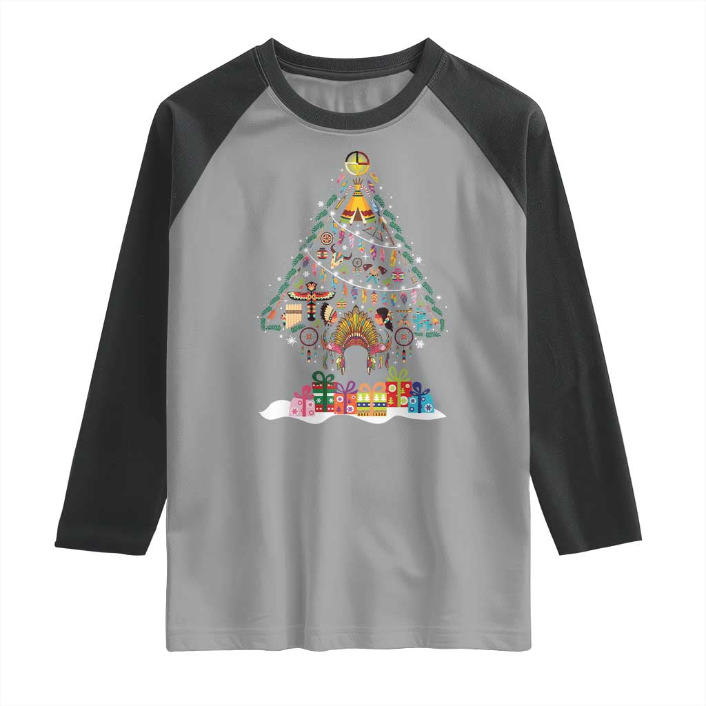 Funny Native American Christmas Tree Medicine Wheel Raglan Shirt - Wonder Print Shop