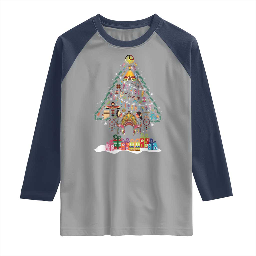 Funny Native American Christmas Tree Medicine Wheel Raglan Shirt - Wonder Print Shop