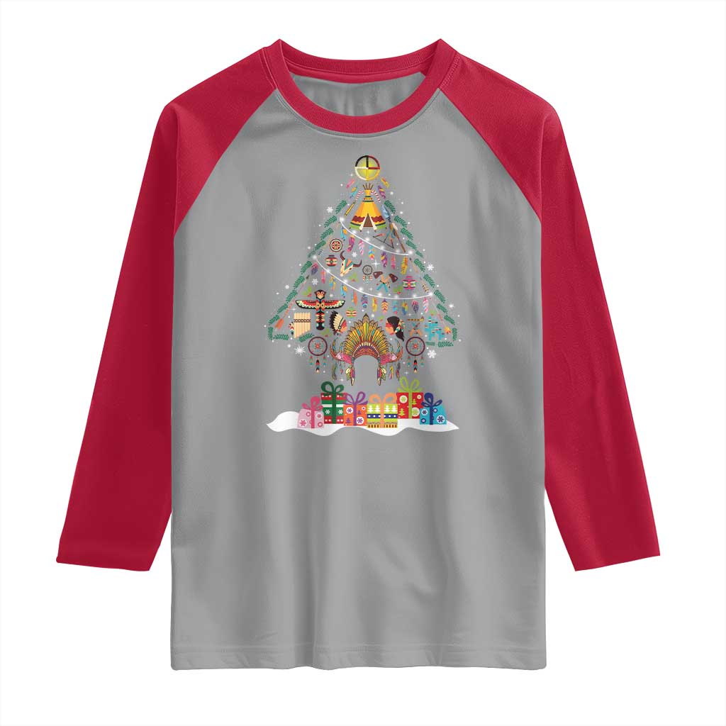 Funny Native American Christmas Tree Medicine Wheel Raglan Shirt - Wonder Print Shop