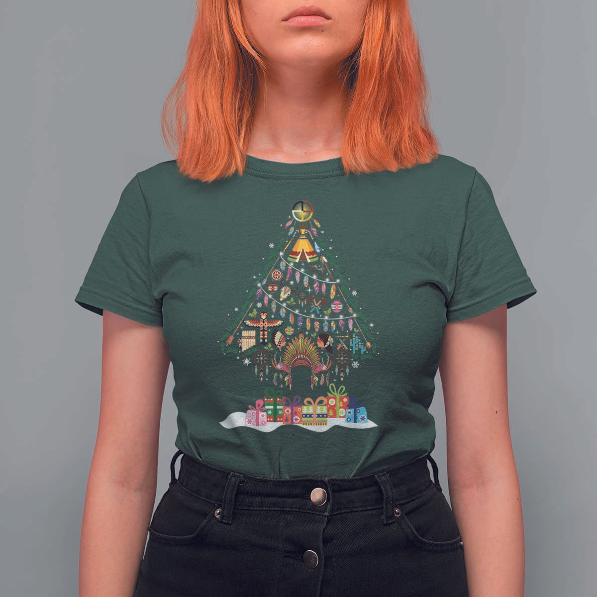 Funny Native American Christmas Tree Medicine Wheel T Shirt For Women - Wonder Print Shop