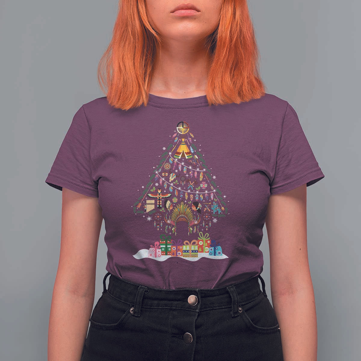 Funny Native American Christmas Tree Medicine Wheel T Shirt For Women - Wonder Print Shop