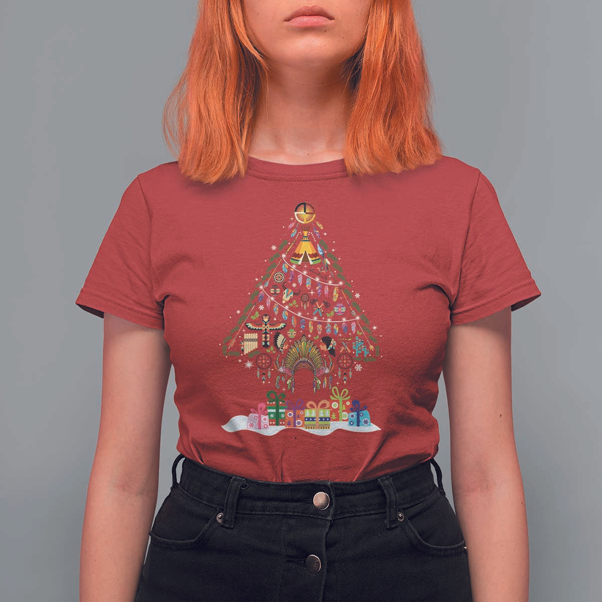 Funny Native American Christmas Tree Medicine Wheel T Shirt For Women - Wonder Print Shop