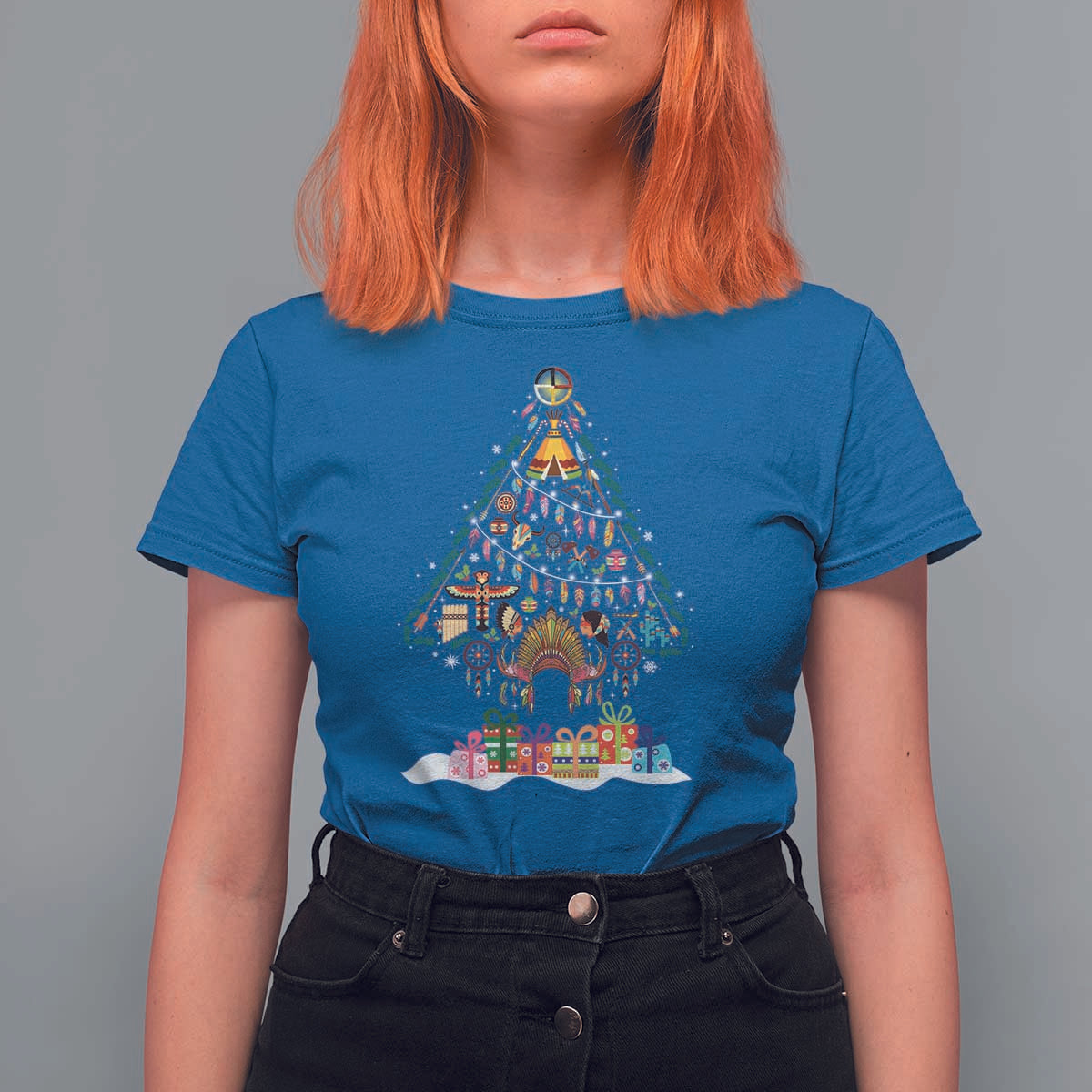 Funny Native American Christmas Tree Medicine Wheel T Shirt For Women - Wonder Print Shop