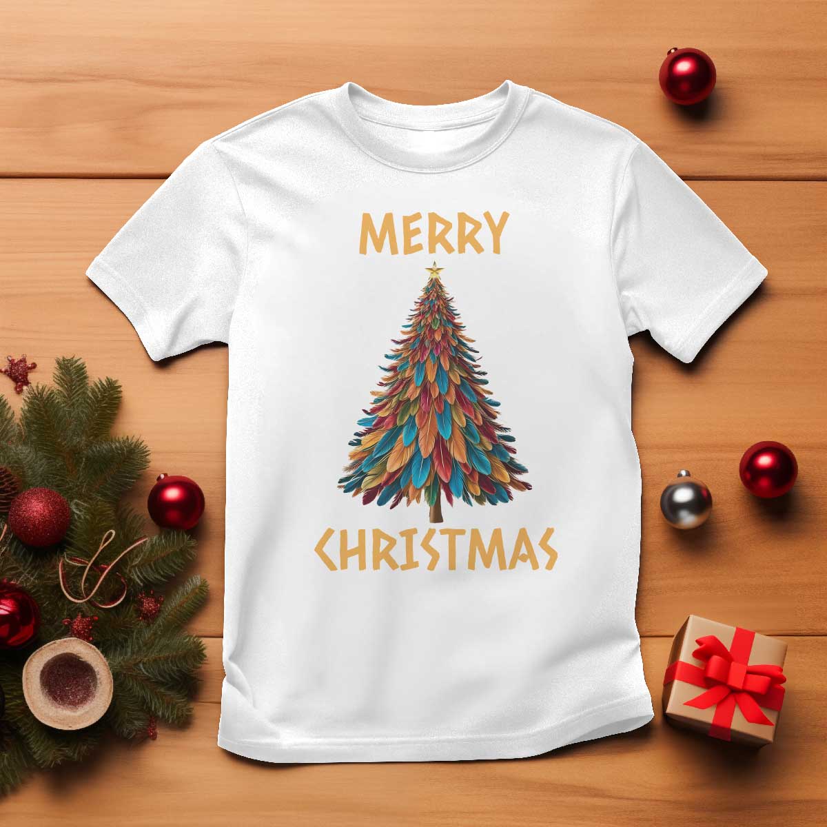 Funny Native American Eagle Feather Christmas Tree T Shirt - Wonder Print Shop