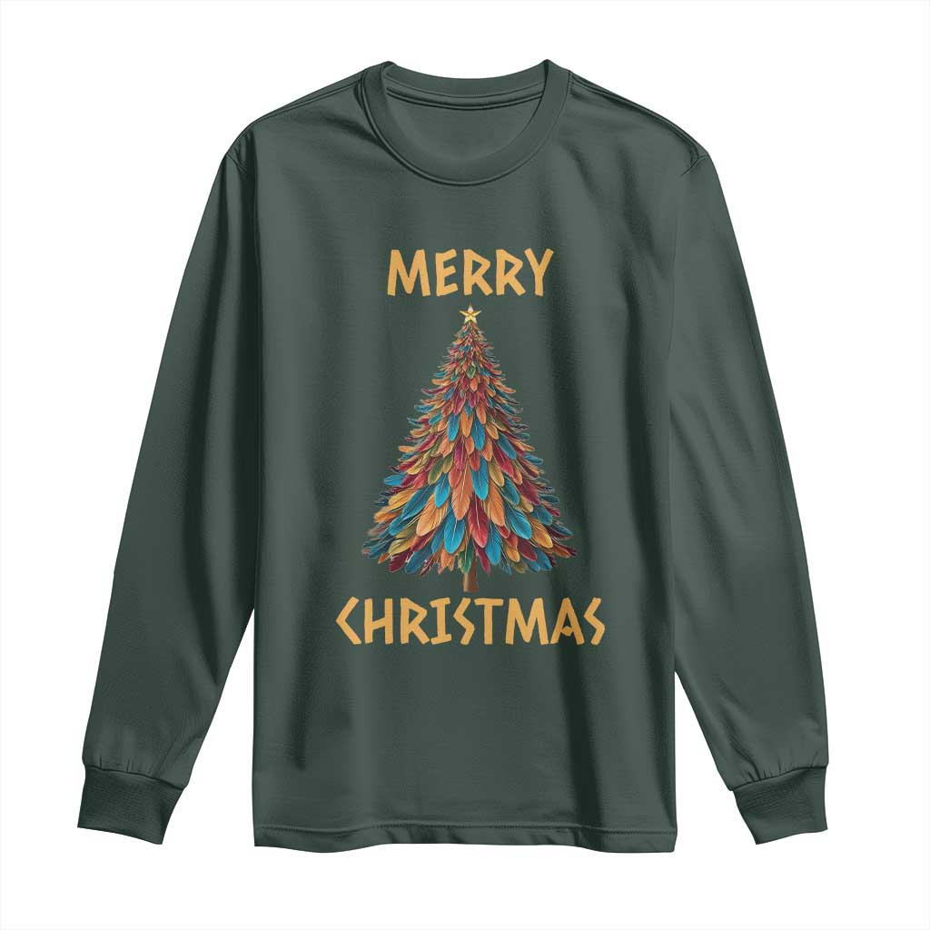 Funny Native American Eagle Feather Christmas Tree Long Sleeve Shirt