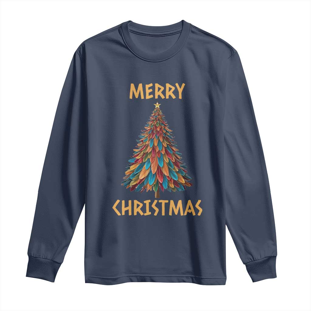 Funny Native American Eagle Feather Christmas Tree Long Sleeve Shirt
