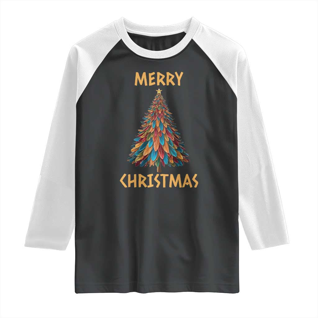 Funny Native American Eagle Feather Christmas Tree Raglan Shirt - Wonder Print Shop