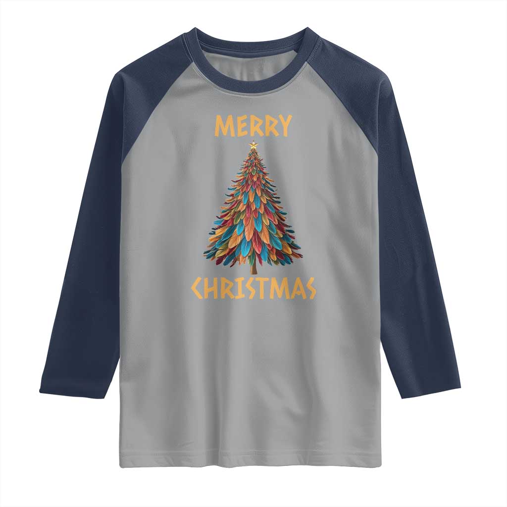 Funny Native American Eagle Feather Christmas Tree Raglan Shirt - Wonder Print Shop