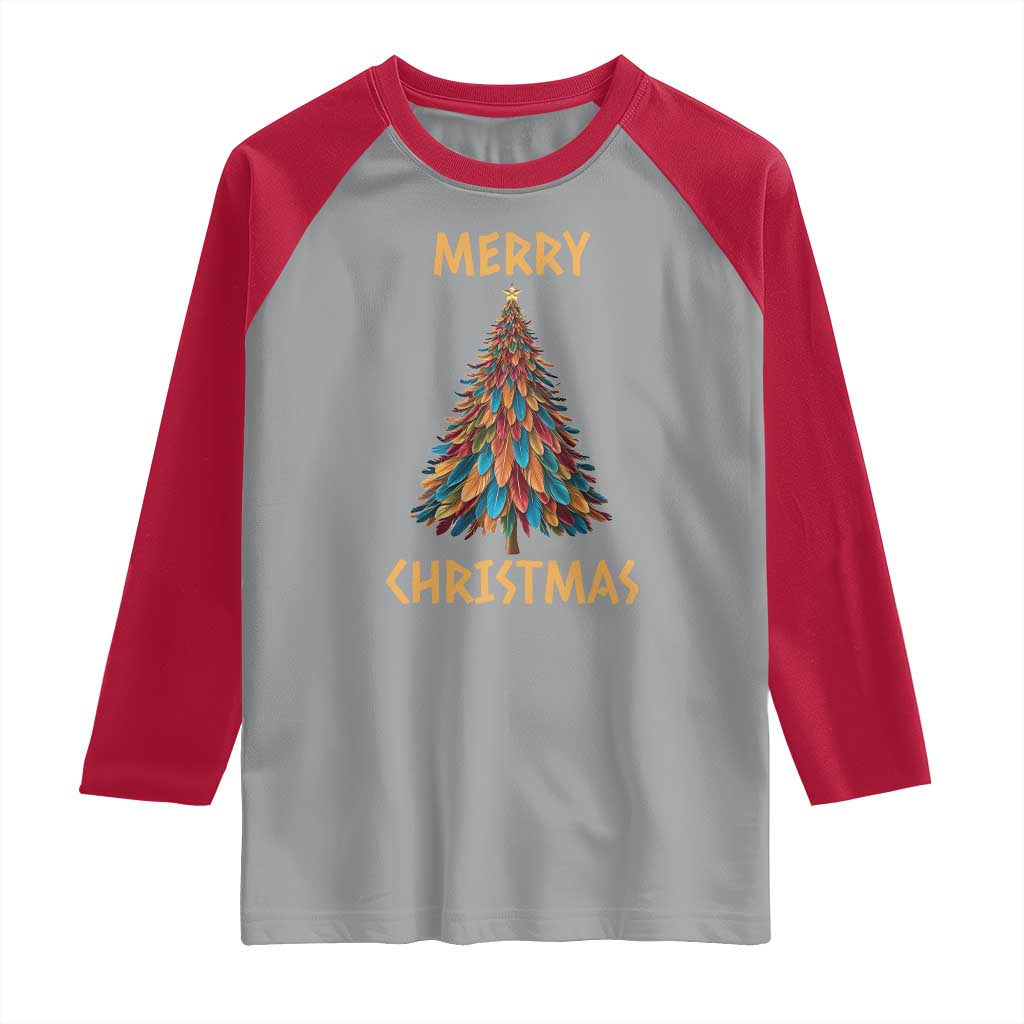 Funny Native American Eagle Feather Christmas Tree Raglan Shirt - Wonder Print Shop