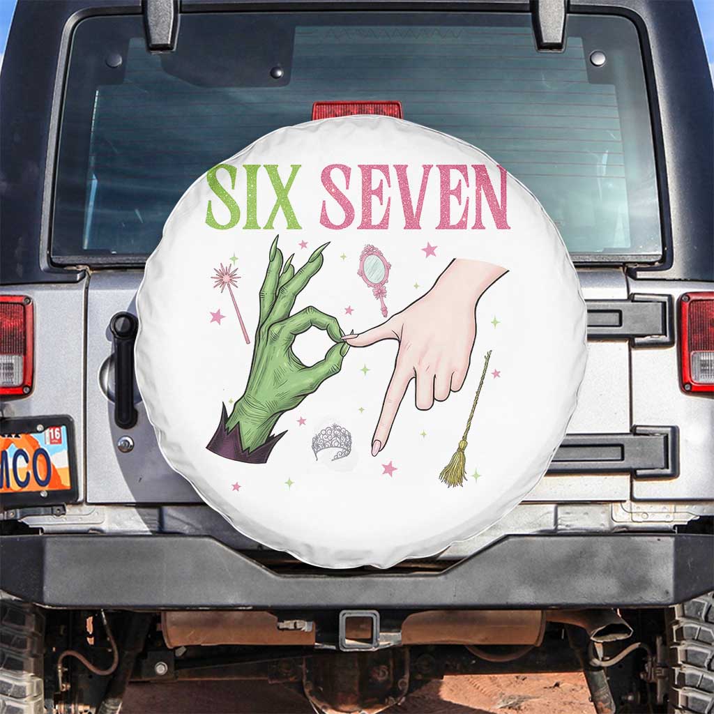 Funny Six Seven Witch Pink And Green Broomstick Magic Wand Spare Tire Cover - Wonder Print Shop