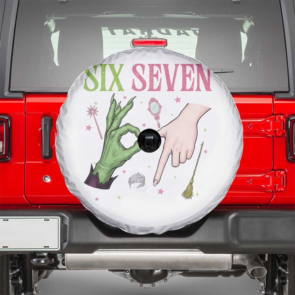 Funny Six Seven Witch Pink And Green Broomstick Magic Wand Spare Tire Cover - Wonder Print Shop