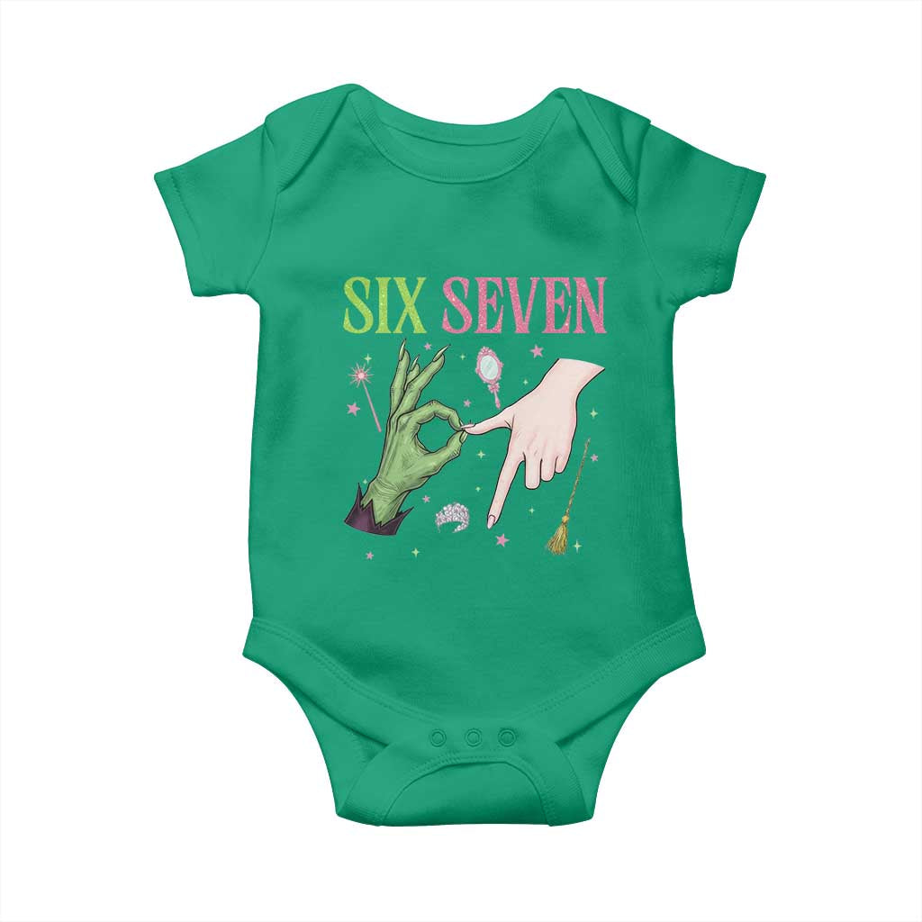 Funny Six Seven Witch Pink And Green Broomstick Magic Wand Baby Onesie - Wonder Print Shop