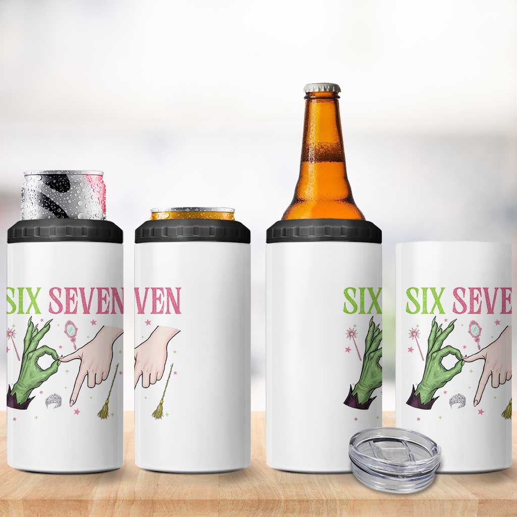 Funny Six Seven Witch Pink And Green Broomstick Magic Wand 4 in 1 Can Cooler Tumbler - Wonder Print Shop