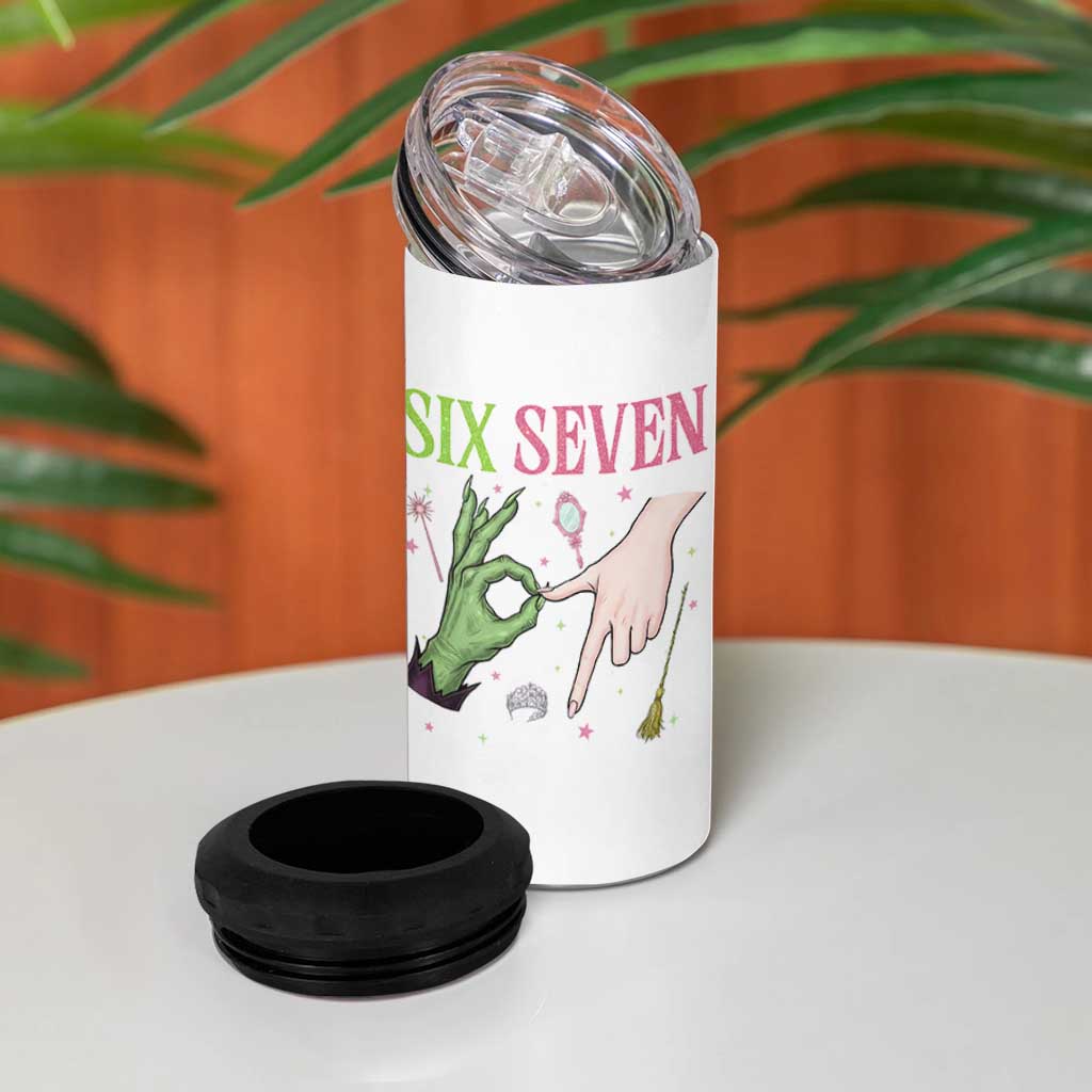 Funny Six Seven Witch Pink And Green Broomstick Magic Wand 4 in 1 Can Cooler Tumbler - Wonder Print Shop