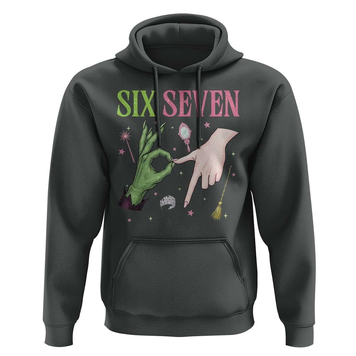 Funny Six Seven Witch Pink And Green Broomstick Magic Wand Hoodie - Wonder Print Shop