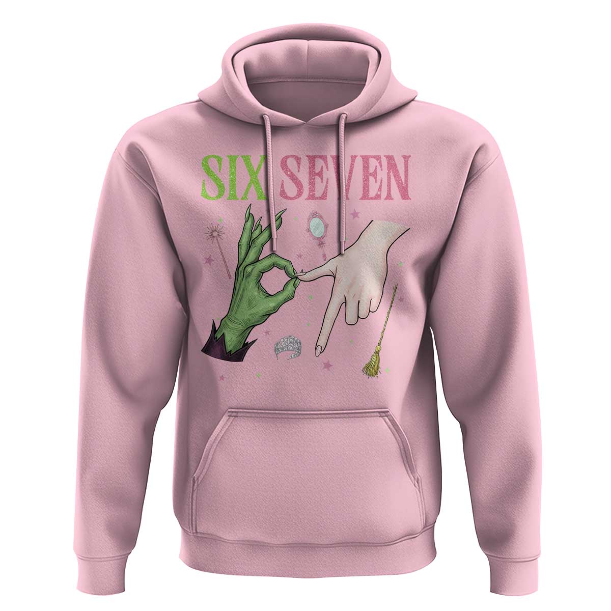 Funny Six Seven Witch Pink And Green Broomstick Magic Wand Hoodie - Wonder Print Shop