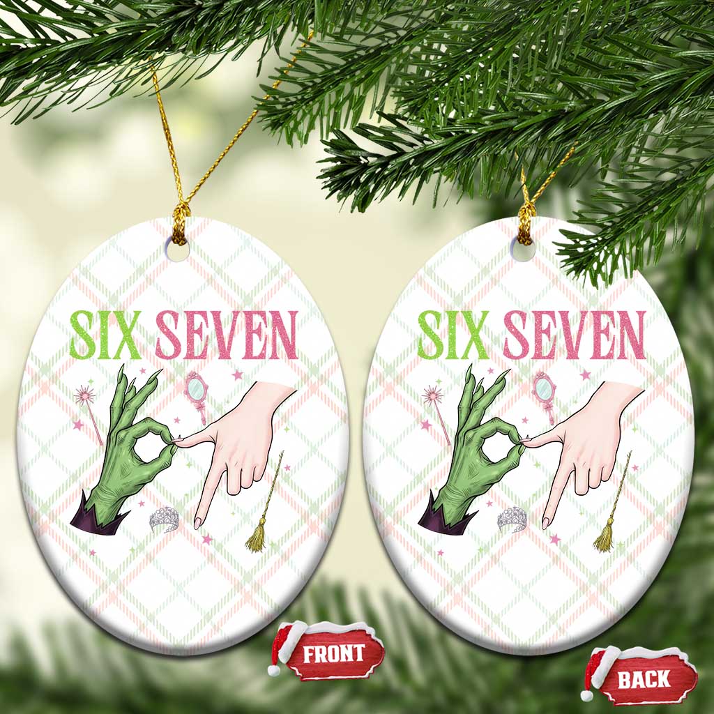Funny Six Seven Witch Pink And Green Broomstick Magic Wand Ceramic Ornament - Wonder Print Shop