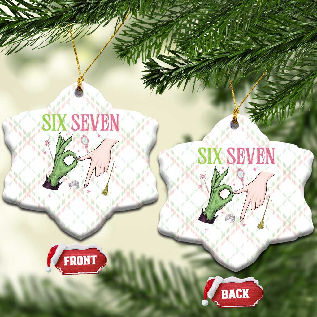 Funny Six Seven Witch Pink And Green Broomstick Magic Wand Ceramic Ornament - Wonder Print Shop